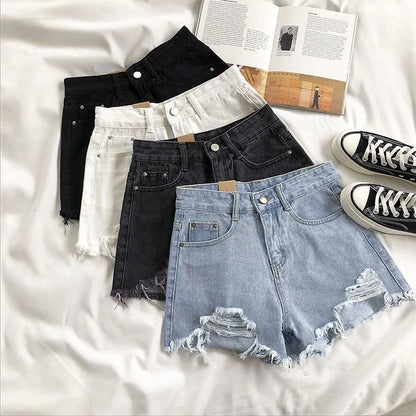 Black Distressed Denim Shorts