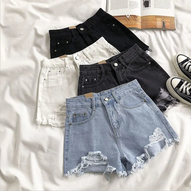 Black Distressed Denim Shorts