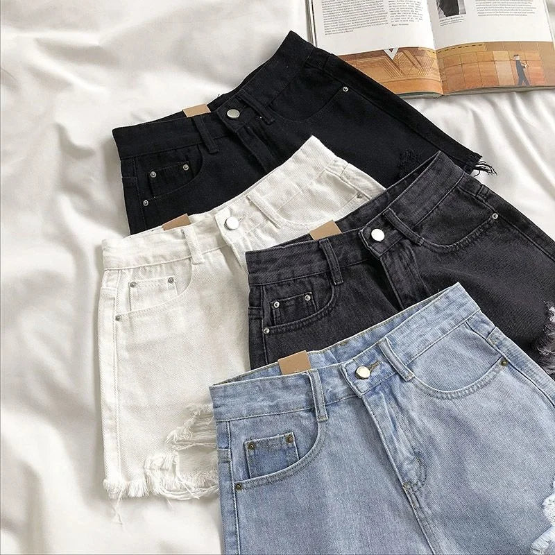 Black Distressed Denim Shorts