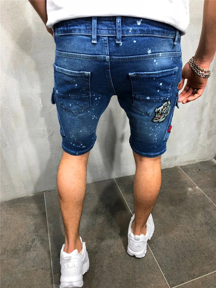 Distressed Denim Cargo Shorts