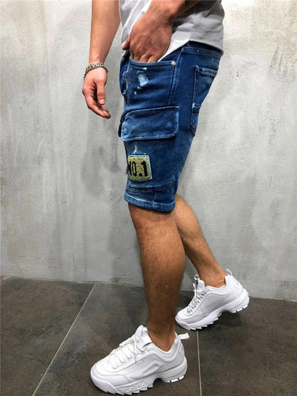 Distressed Denim Cargo Shorts