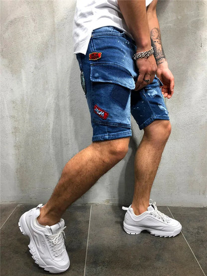 Distressed Denim Cargo Shorts