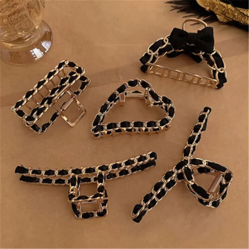 Chain Hair Claw Clip Clamp for Women Girl Alloy Geometric Bow Knot Korean Handmade Fashion Head Accessories Hair Clips for Women