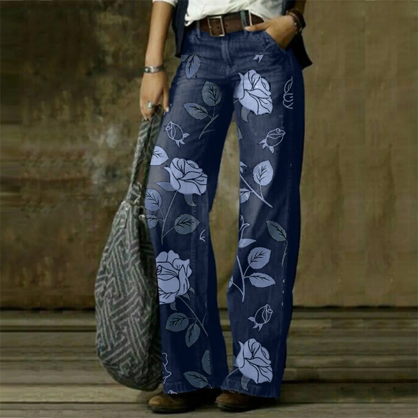 Vintage Polka Dot Wide-Leg Jeans