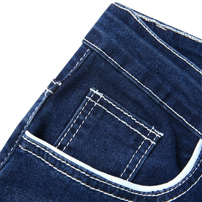 Solid Stretch Denim Straight Pants