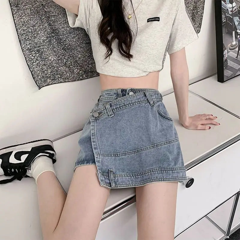 Asymmetrical Denim Mini Skirt