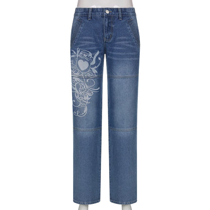 Graphic Print Wide-Leg Jeans