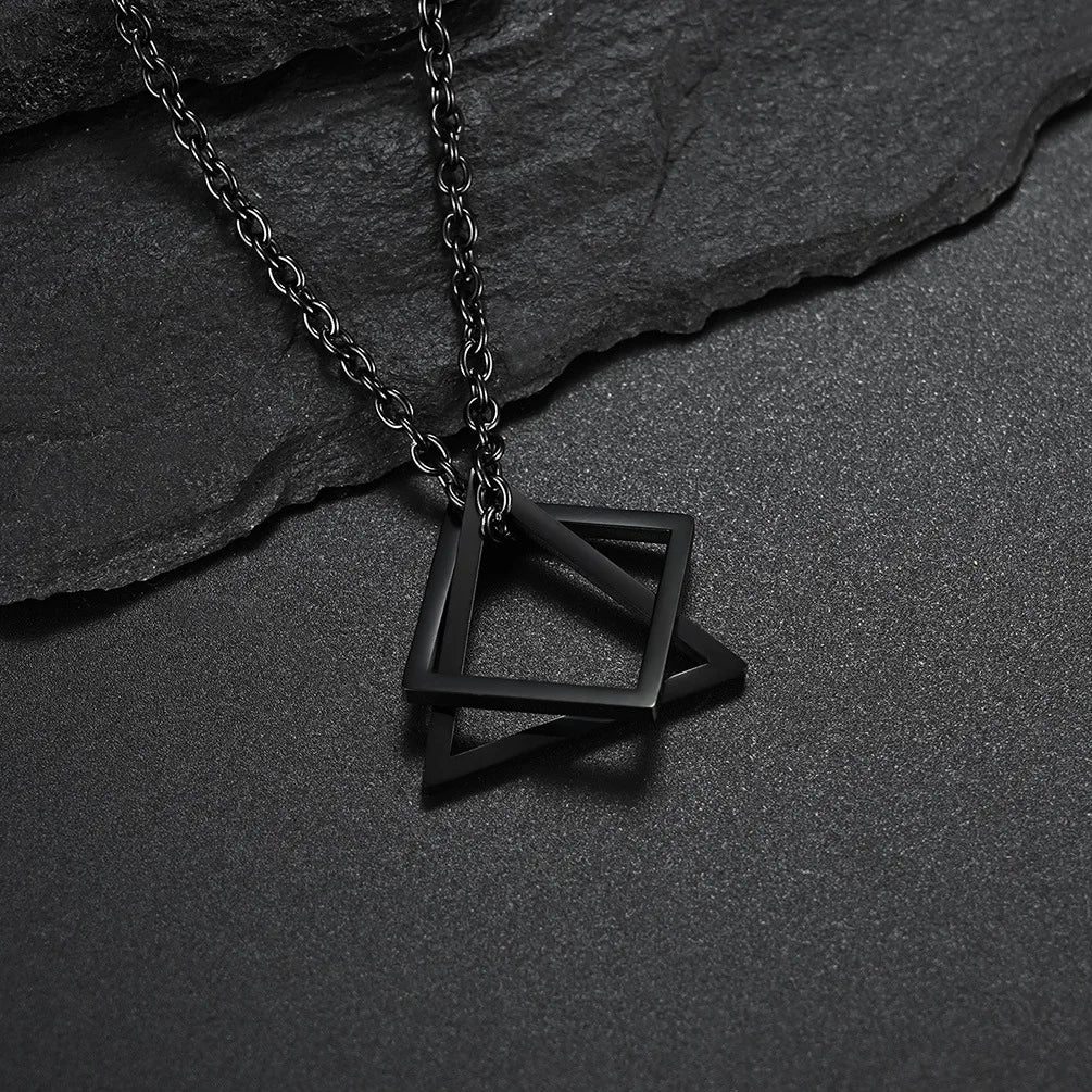 Interlocking Square Triangle Pendant Necklace