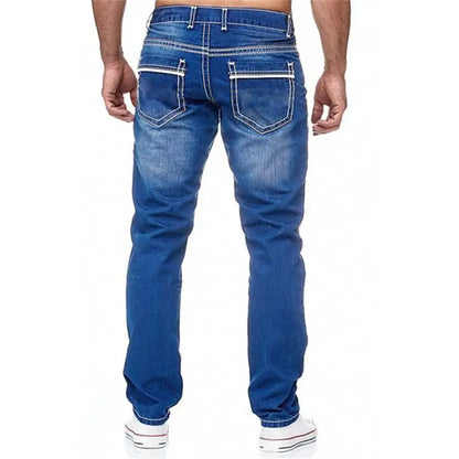 Solid Stretch Denim Straight Pants