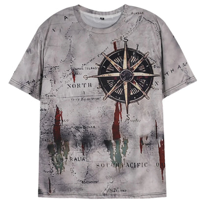 Vintage Nautical Map Compass Print T-Shirt