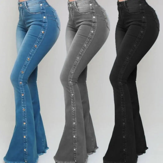 Women’s High-Waist Buttoned Flare Jeans