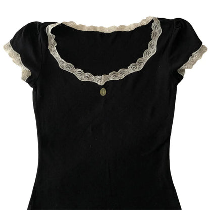 Vintage Lace Trimmed Black Top