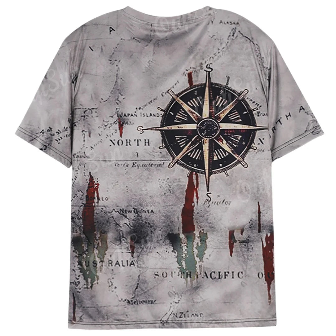 Vintage Nautical Map Compass Print T-Shirt