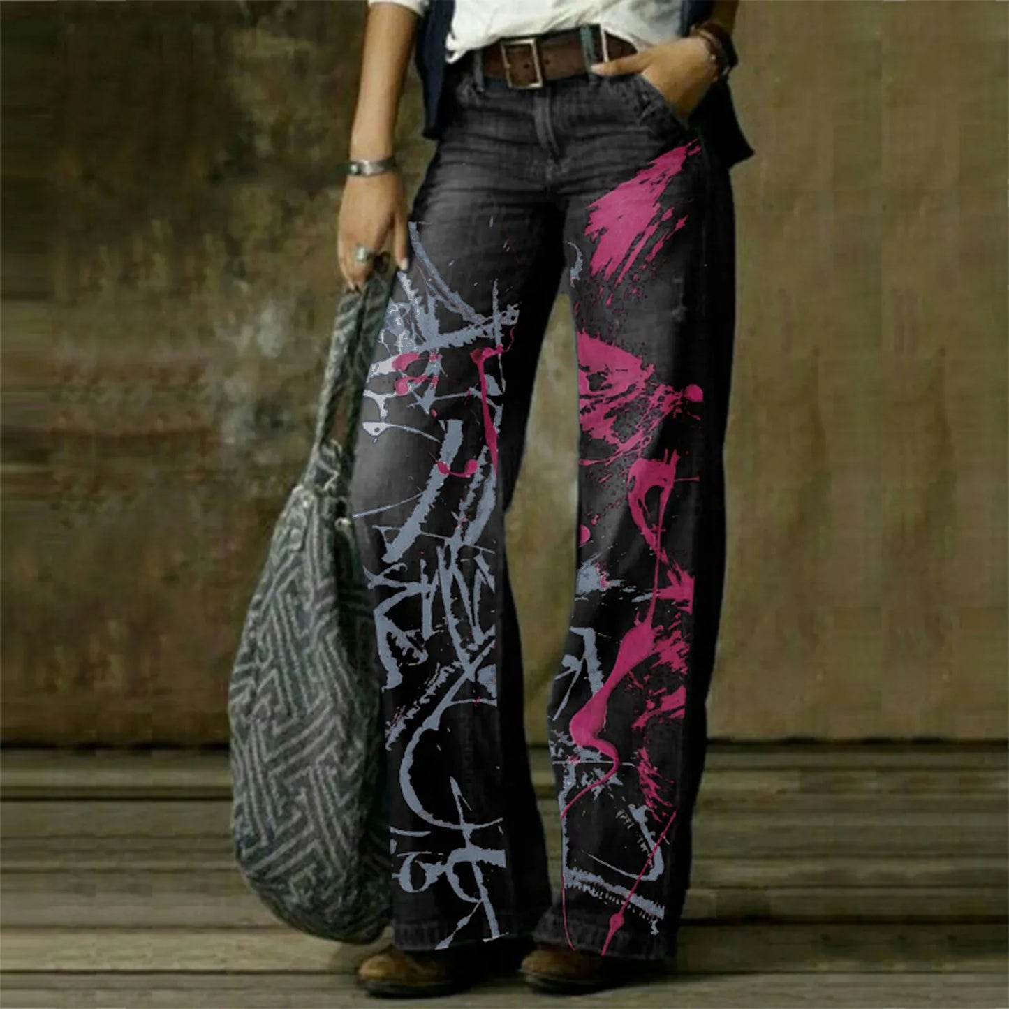 Vintage Polka Dot Wide-Leg Jeans