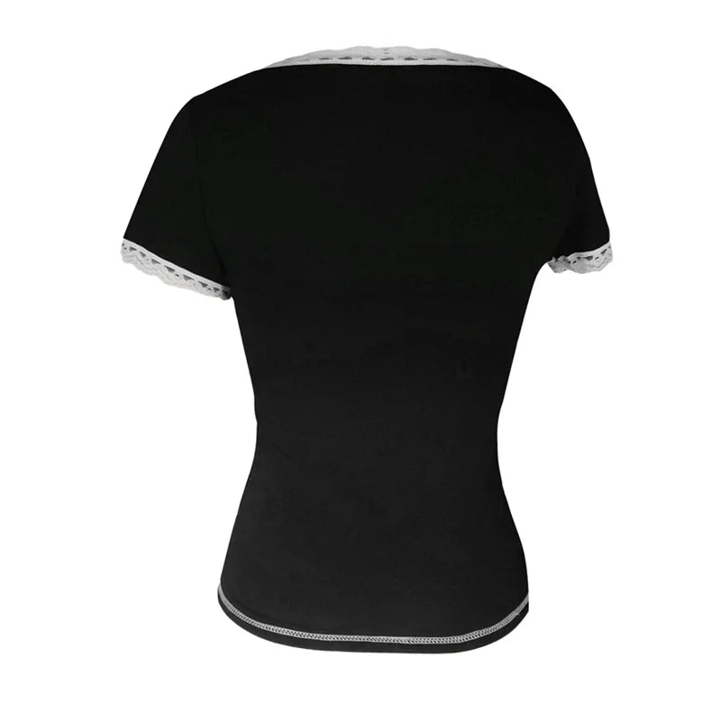 Vintage Lace Trimmed Black Top