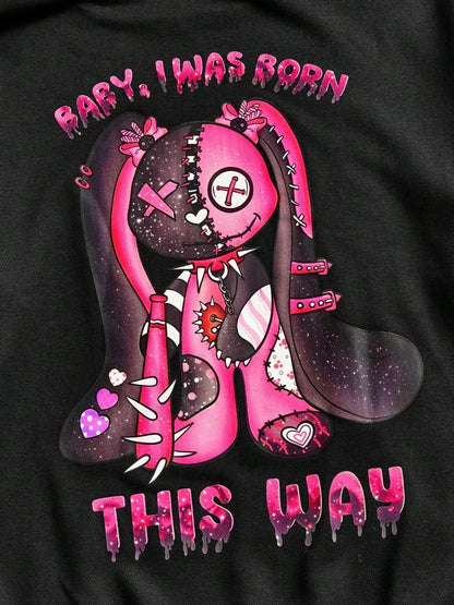 Black “Born This Way” Hoodie with Pink Heart Graphics