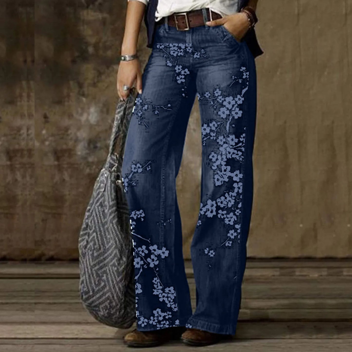 Vintage Polka Dot Wide-Leg Jeans