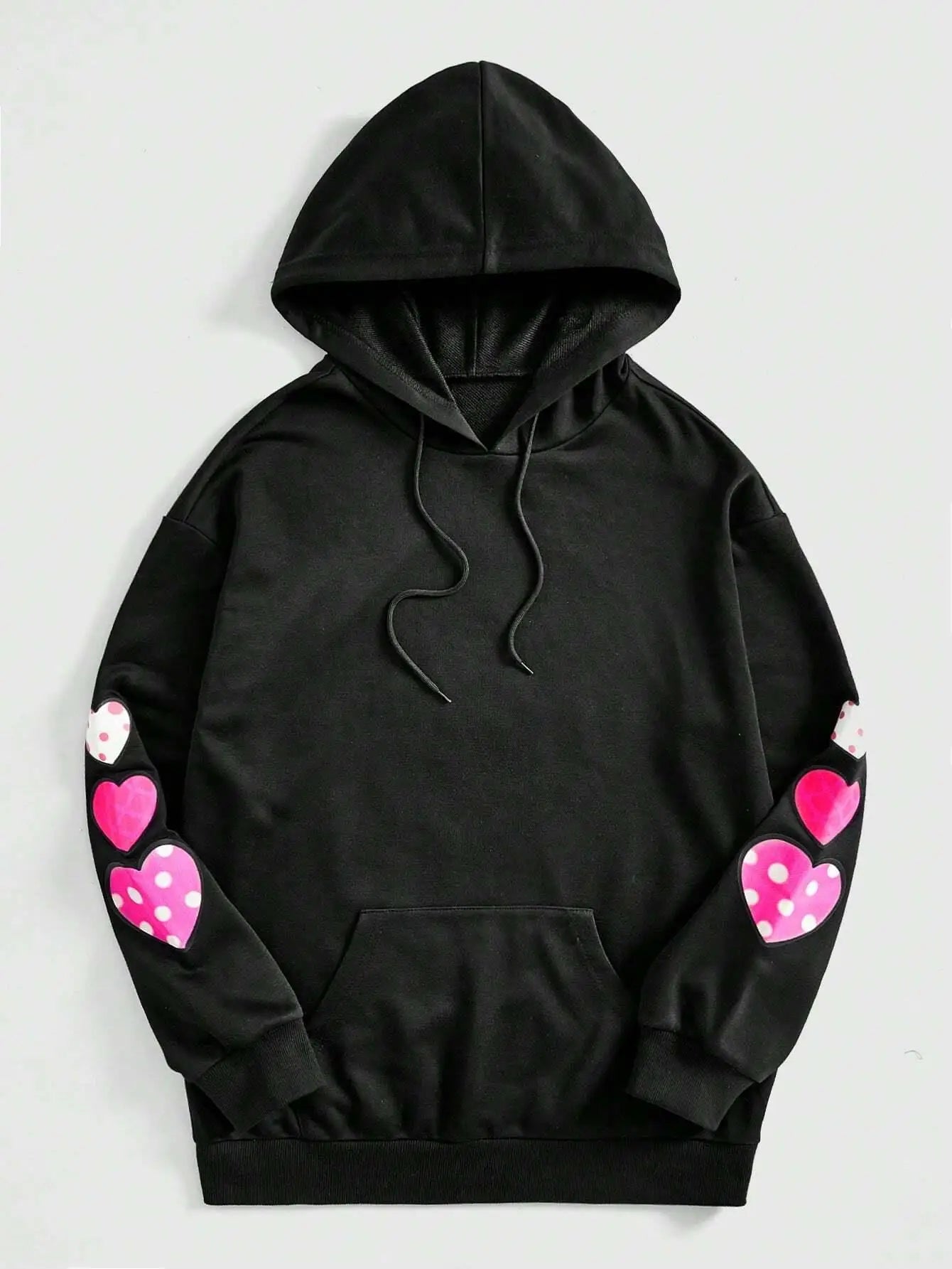 Black “Born This Way” Hoodie with Pink Heart Graphics