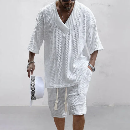 Men's Knitted Two Piece Shorts Set