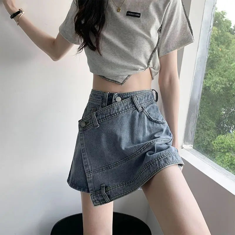 Asymmetrical Denim Mini Skirt