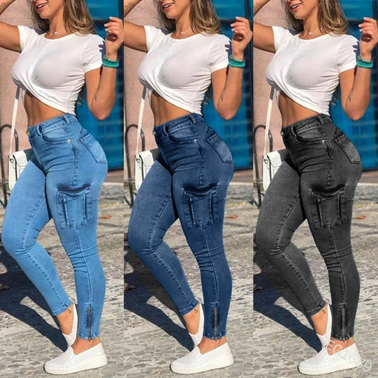 Women’s High-Waisted Cargo Pocket Skinny Jeans