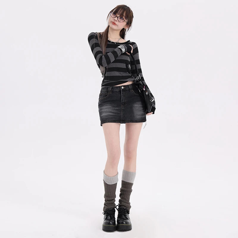 Black Denim Mini Skirt