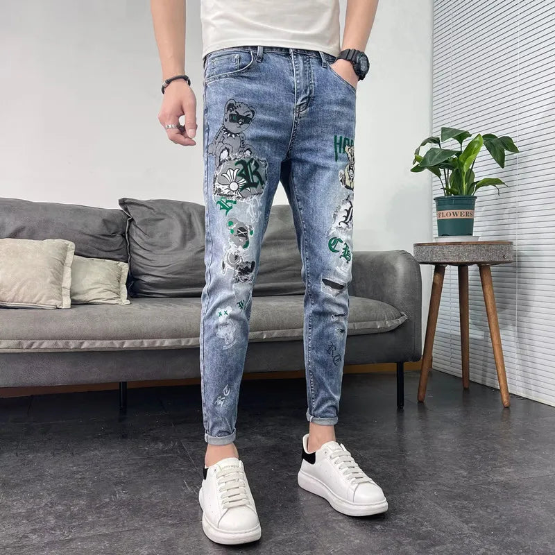 Embroidered Patchwork Jeans