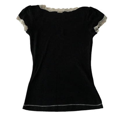 Vintage Lace Trimmed Black Top