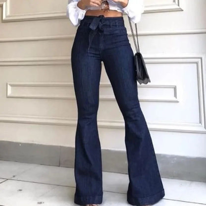 High-Waisted Flared Jeans with Tie Belt