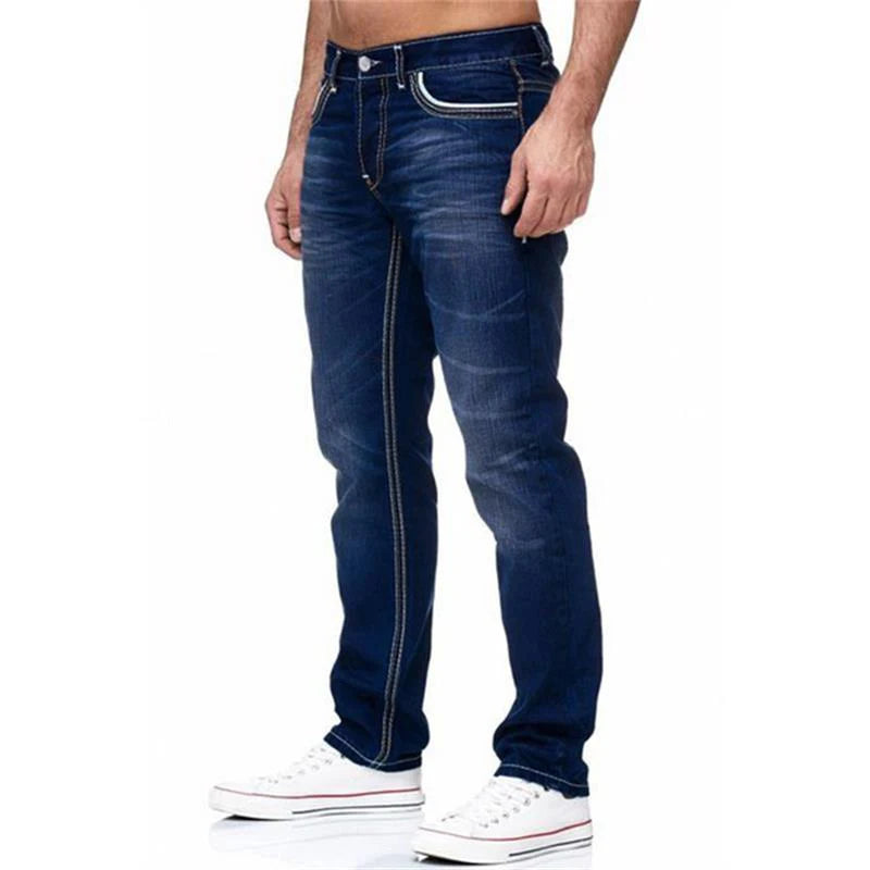 Solid Stretch Denim Straight Pants