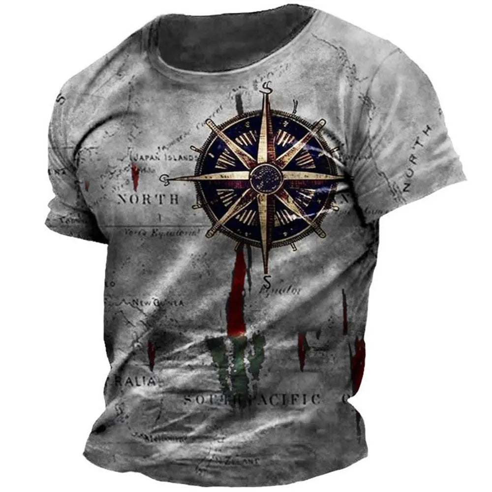 Vintage Nautical Map Compass Print T-Shirt