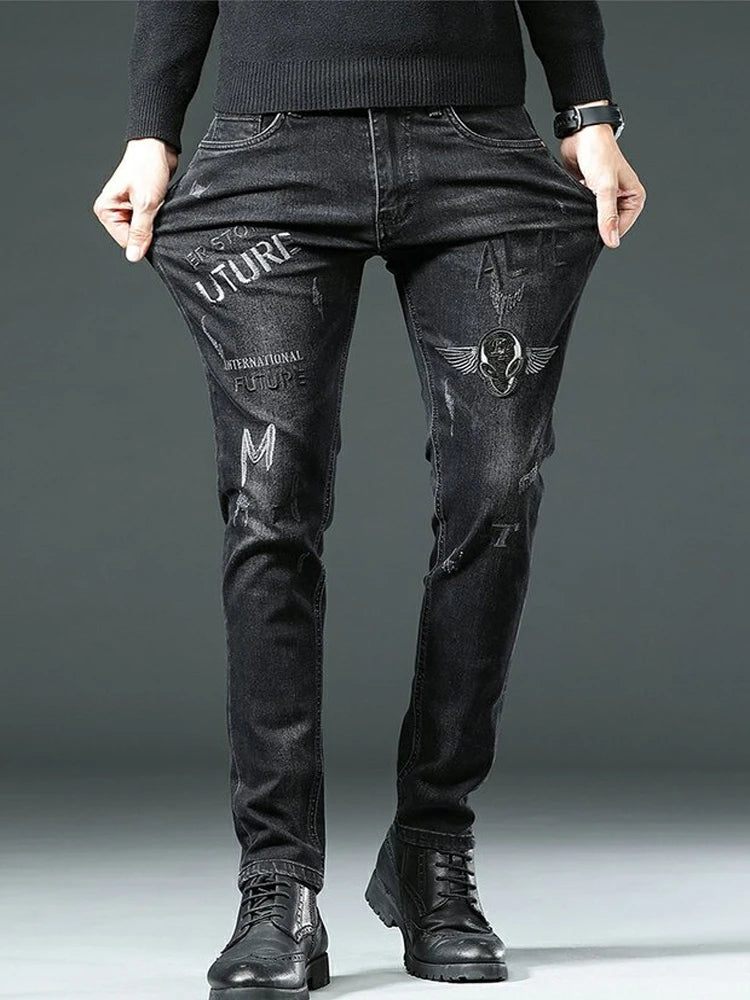 Black Graphic Skinny Jeans