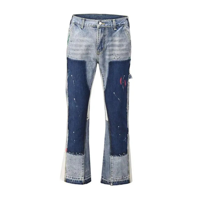 y2k Jeans Painting Patch Baggy Stacked Jeans Y2K Cargo Flare Pants For Men Clothing Washed Blue Denim Trousers pants for mens